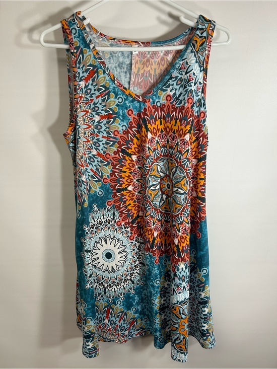 unbranded Dresses & Skirts - Teal Multicolor Mandala Print Sleeveless Tank Midi Dress size Large w/ pockets